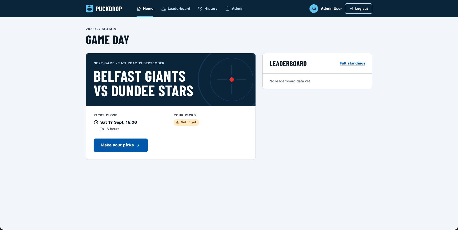 PuckDrop home page