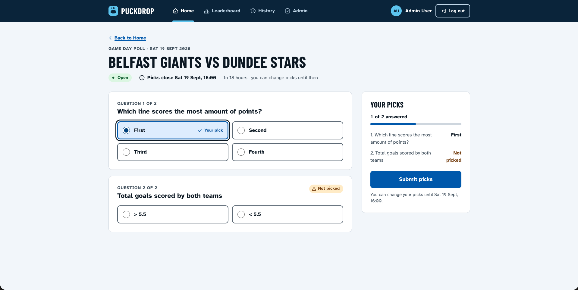 Submitting picks for a poll